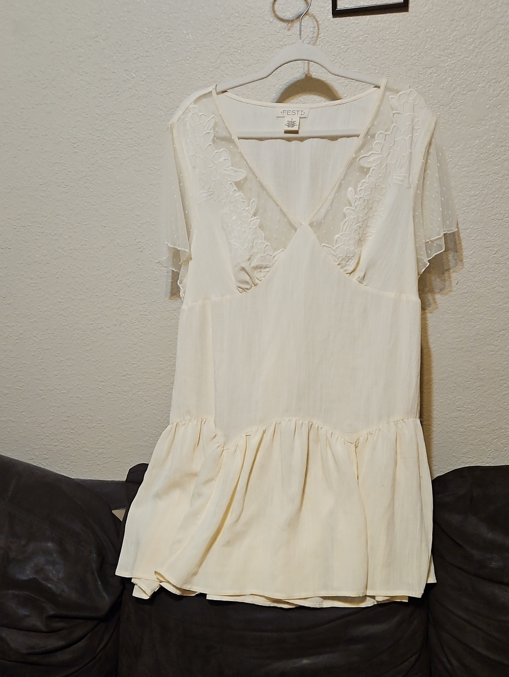 torrid Cream Lace-Trim V-Neck Tiered Tunic